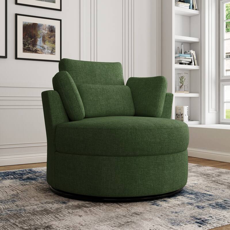 Modern Swivel Barrel Chair, Upholstered Swivel Accent Chair for Living Room