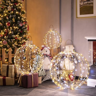 Costway 3 Pack Christmas LED Light Balls Outdoor Hanging Light Spheres