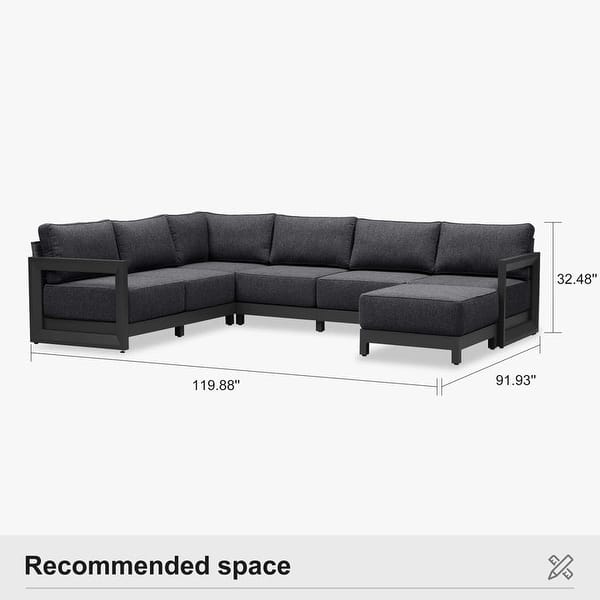 dimension image slide 2 of 14, PURPLE LEAF Caesar U-Shaped Grey Outdoor Couch with 9.6" Thick for Yard Porch Deck Patio Conversation Sets