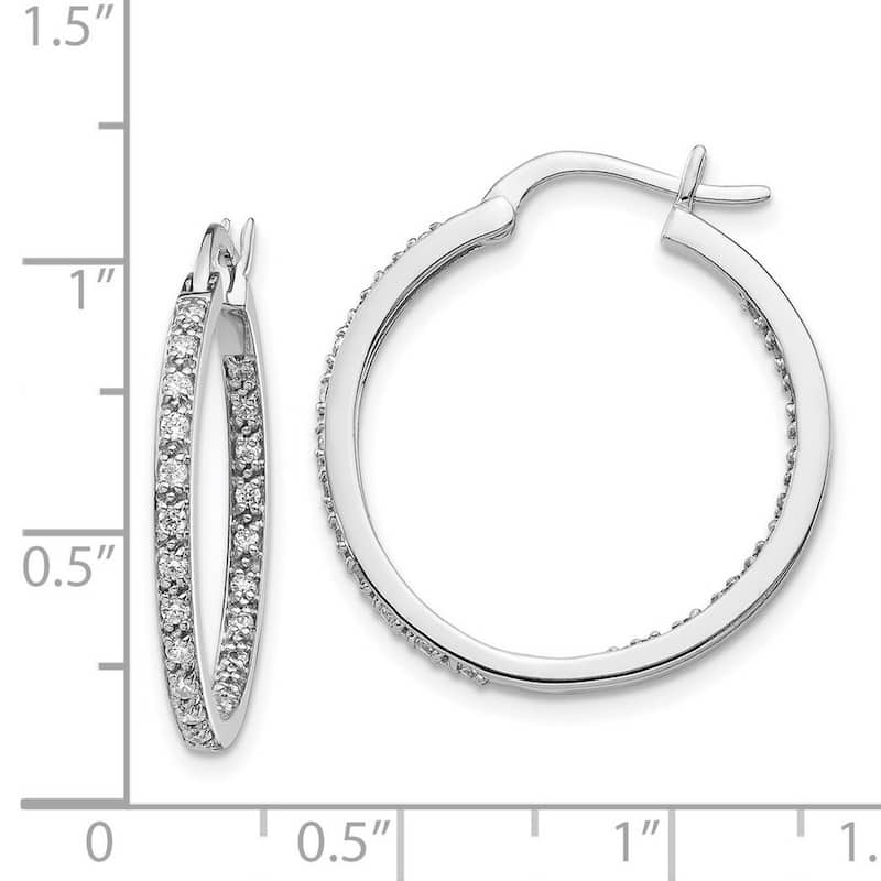 Curata 14k White Gold Diamond In Out Hoop Earrings - 24x24mm Wide 2mm Thick