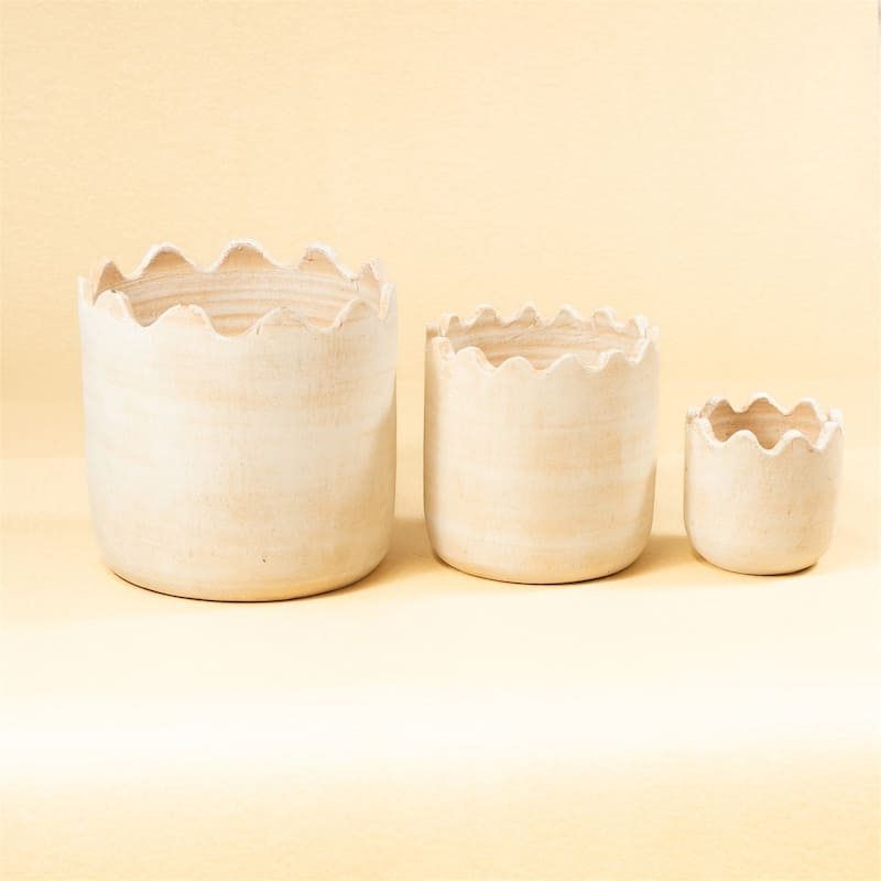 Lg Wave Pot White Ivory 12"x12"x11.75" - White Ivory - White Ivory