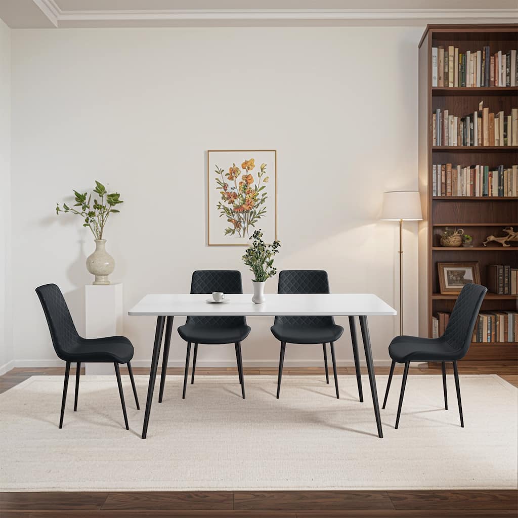 Leather Dining Chair Coffee Chair Reception Chair Set of 4 Accent Chair White Armless Chair with Metal Lges