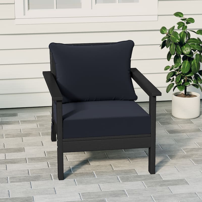 Birchwood All Weather HDPE Outdoor Patio Deep Seating Black Club Chair With Cushions (1-Piece)