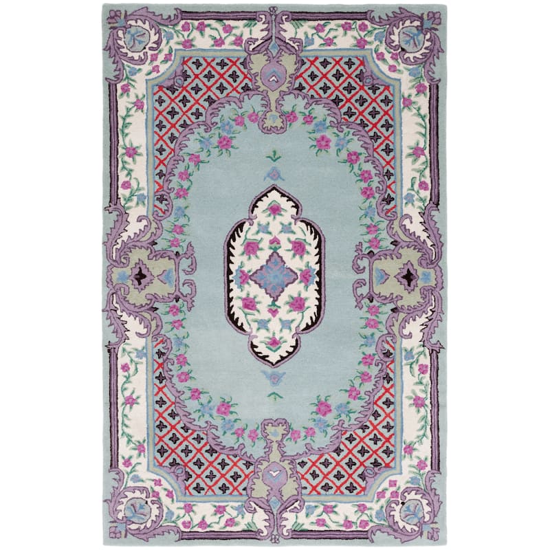 SAFAVIEH Handmade Bellagio Tatevik Oriental Medallion Wool Rug - 6' x 9' - Light Green/Ivory