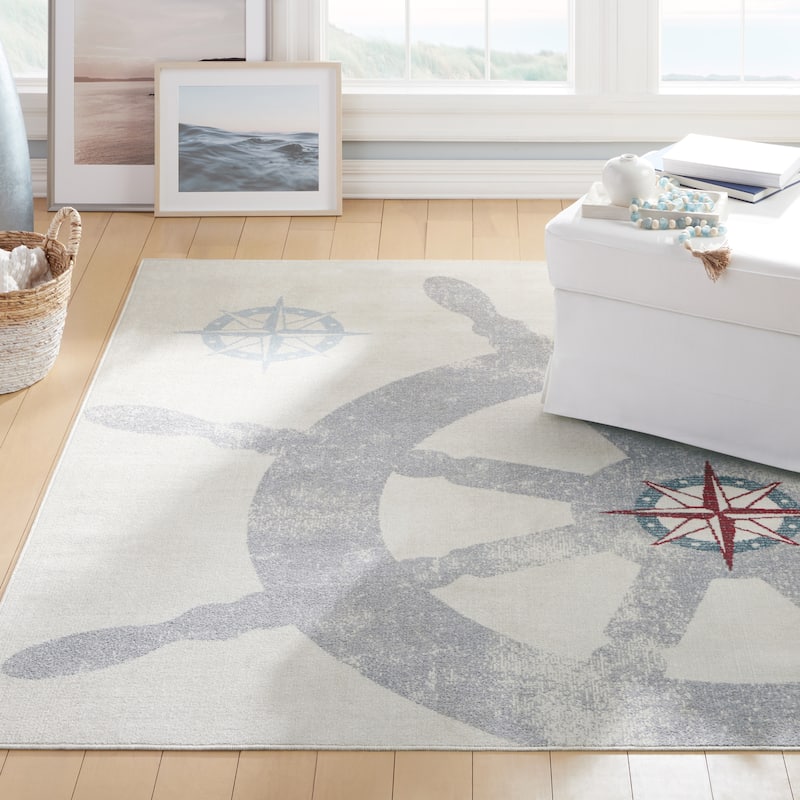 Home Dynamix Marine Helm Coastal Ship Wheel Indoor/Outdoor Area Rug