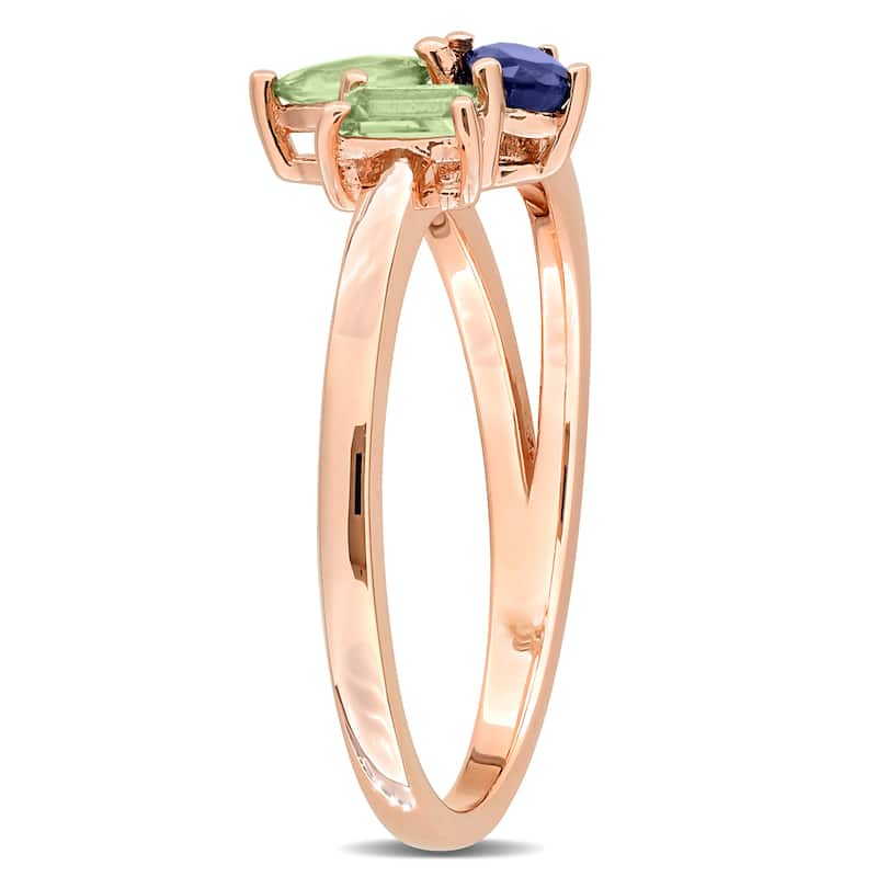 Miadora Multi-Gem Three Stone Split Shank Ring Sterling Silver