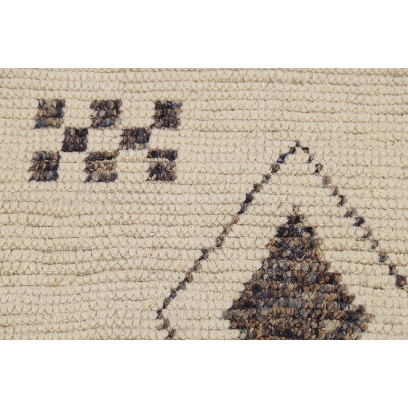 Ivory Geometric Moroccan Modern Accent Rug Handmade Wool Carpet - 2'11"x 5'5"