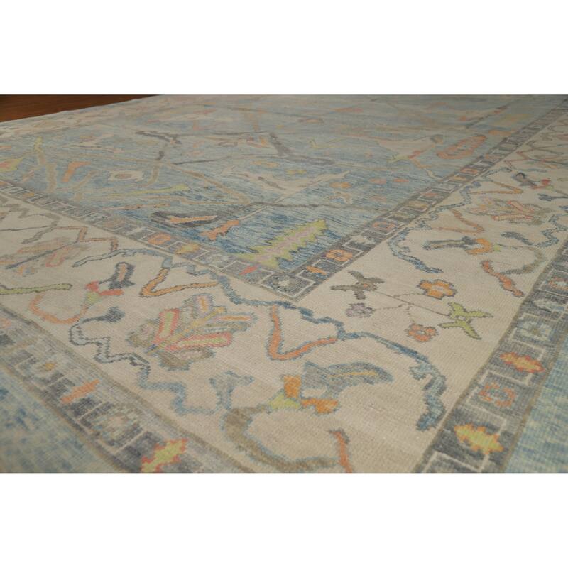 Hand Knotted Oriental 100% Wool Carpet Transitional All-Over Navy Blue & Blues Oushak Area Rug - 16' 3'' X 11' 7''