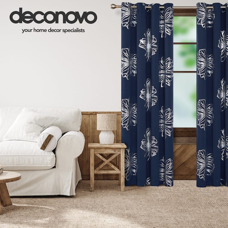 Deconovo Silver Floral Thermal Insulated Curtain Panel Pair(2 Panel)