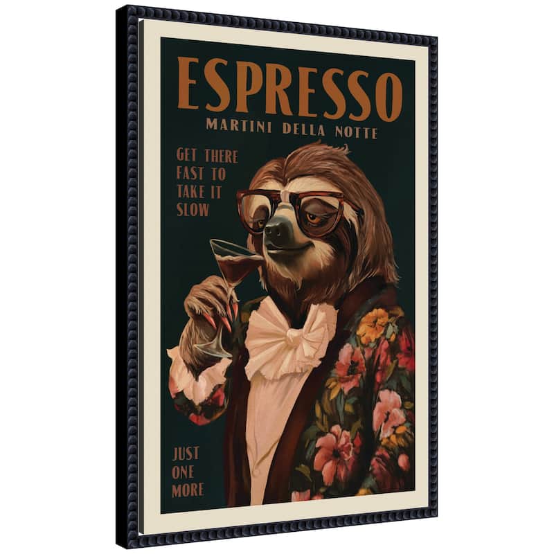 Kate and Laurel WG Espresso Sloth by The Whiskey Ginger Framed Canvas Wall Art Print - 16x23 - Black