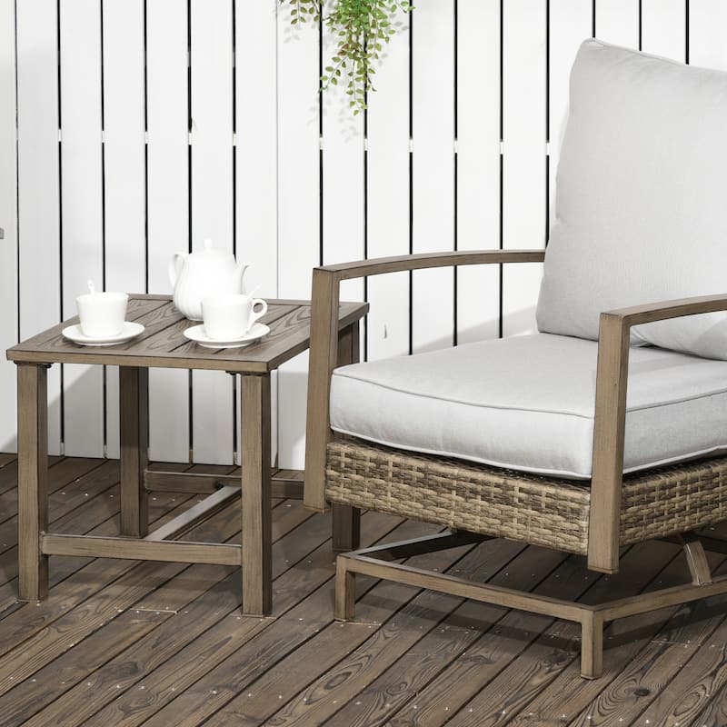 Outsunny 3-Piece Patio Bistro Set, PE Rattan Wicker Outdoor Furniture with Soft Cushions, 2 Rocking Chairs