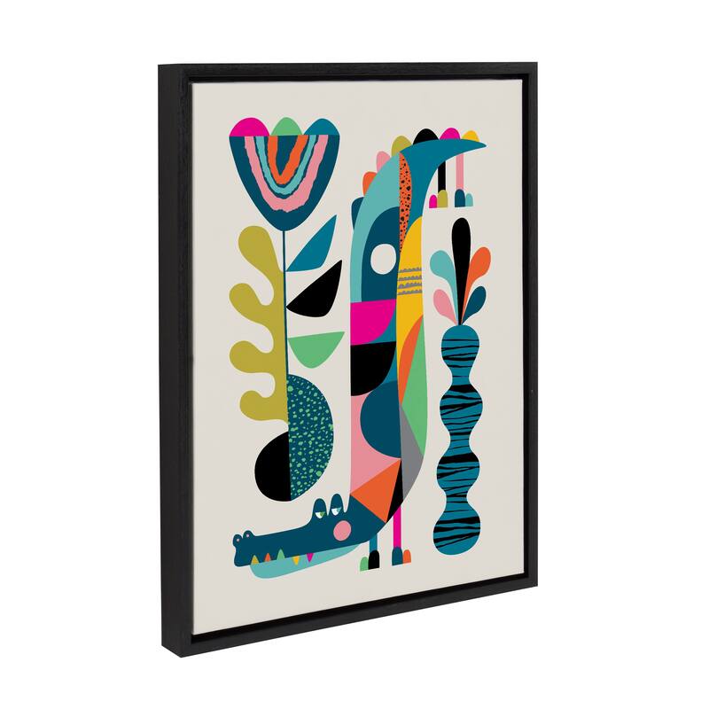 Kate and Laurel Sylvie Mid-Century Crocodile Framed Canvas by Rachel Lee