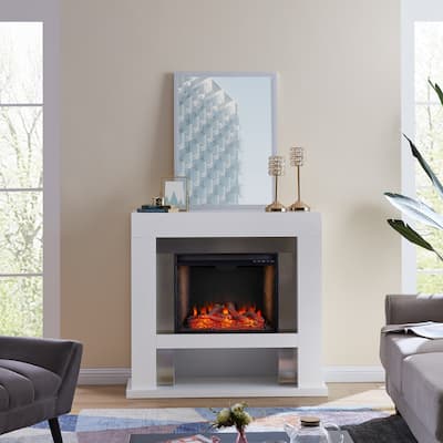 SEI Furniture Larry Industrial White Electric Fireplace