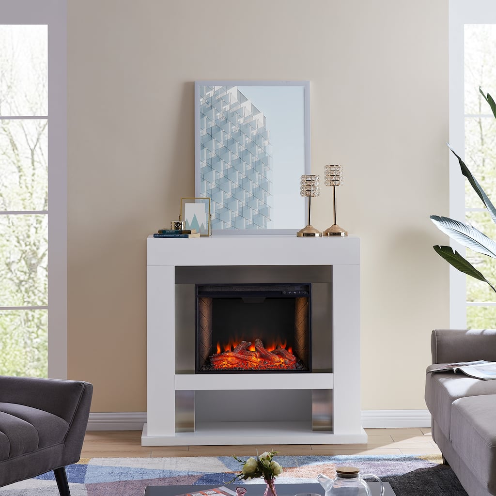 SEI Furniture Larry Industrial White Electric Fireplace