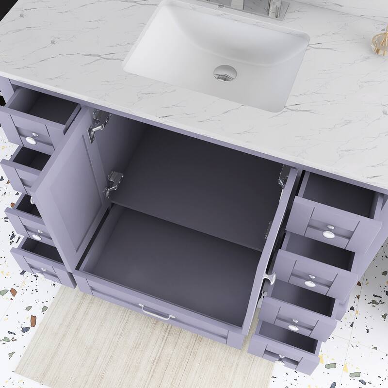48 inch Plywood Single Sink Freestanding Bath Vanity with White Marble Top - 48" x 22"