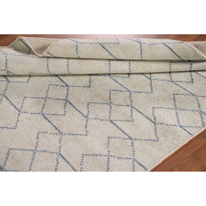 Beige Trellis Moroccan Oriental Area Rug Handmade Wool Carpet - 5'0"x 7'10"