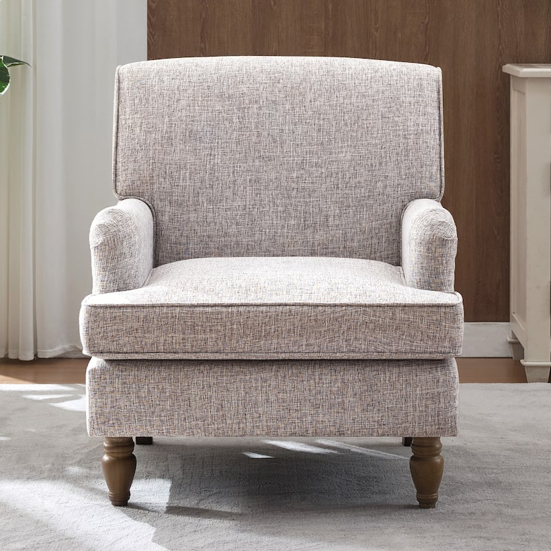 Upholstered Chairs Linen Fabric Armchair with Antique Solid Wood Legs Accent Chair Single Sofa Chair for Living Room Bedroom