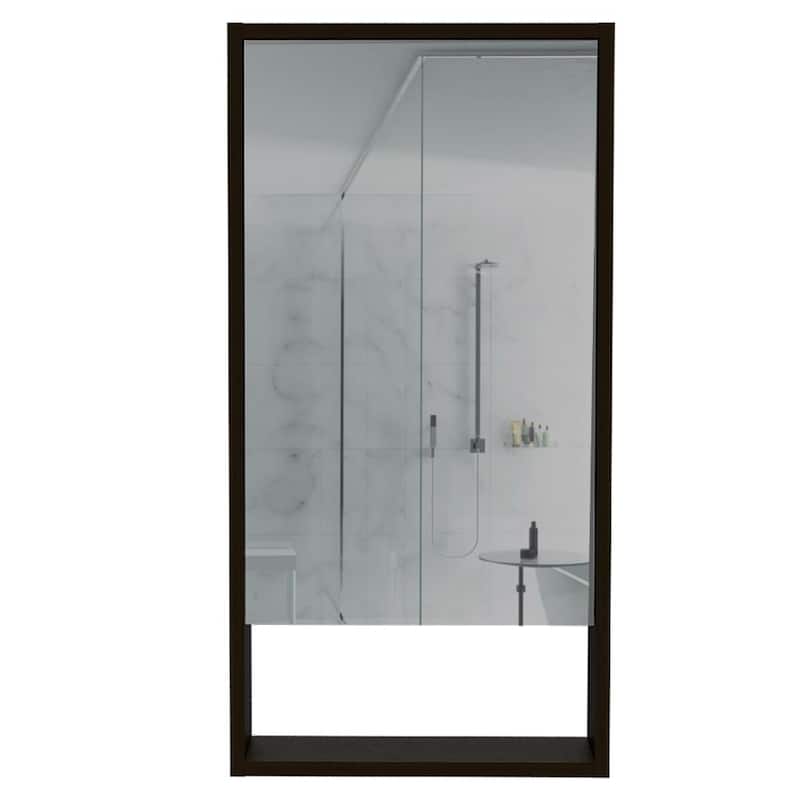 35" Tall Medicine Cabinet with One External Shelf, Two Interior Shelves, Single Door Design, Large Mirror