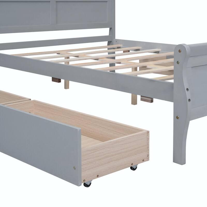 Wood Platform Bed with 4 Drawers and Streamlined Design