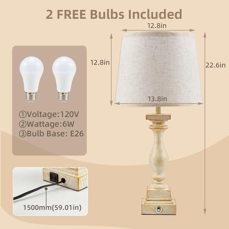 Touch Lamps for Bedroom Set of 2,Bed-Side Table Lamps