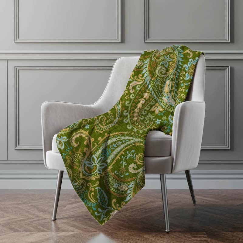 Premium Machine Washable Paisley Sherpa Throw Blanket - Green - 4'2" x 5'10"