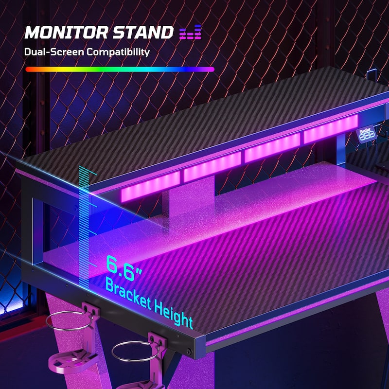 Bestier 42" Computer Desk with Music Sync Light, Corner Desk with Monitor Stand and PS5 Storage Shelves and Headset Hooks