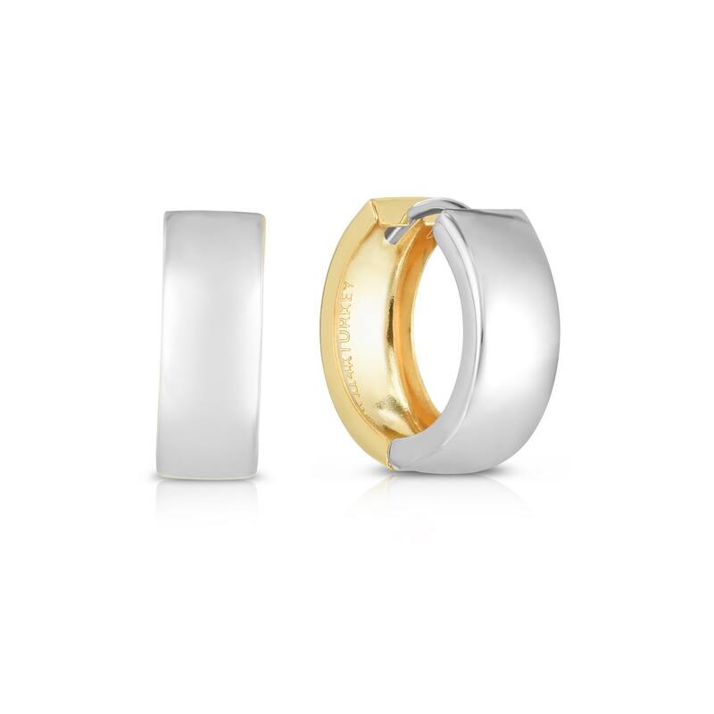 Curata 14k Two-tone Gold 15x4mm Reversible Polished Huggies Hinged Hoop Earrings