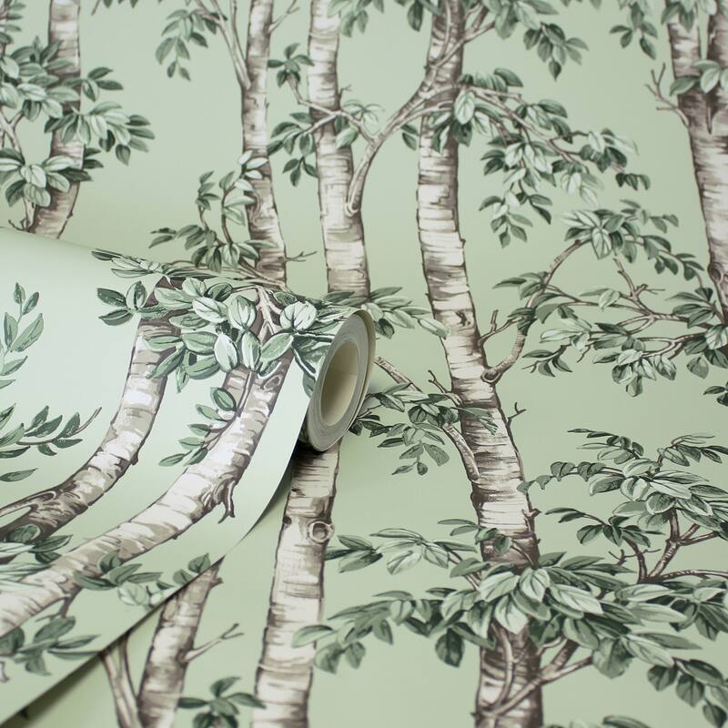 Fine Decor Bastian Green Trees Wallpaper - N/A