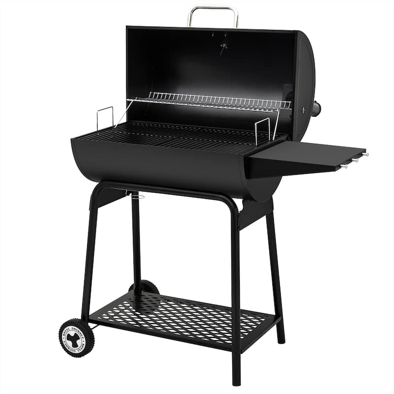Royal Gourmet 30-Inch Barrel Charcoal Grill with Side Table, Black