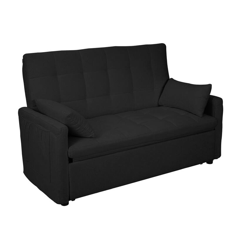 Black Convertible Sofa Bed Convertible Sofa Bed with Armrests, 2-Seater Sofa Couch for Living Room Bedroom