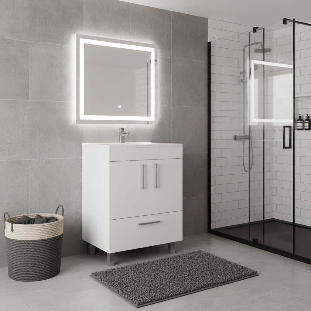 HomeRoots 24" White Wood Freestanding Double Door Bathroom Vanity With Sink - 23.62 in. x 33.46 in. x 17.71 in.