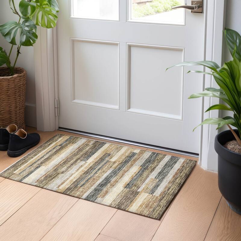 Premium Washable Super Soft Stripes Stacked Mayfield Rug - Taupe - 1' 8" x 2' 6" - Rectangle