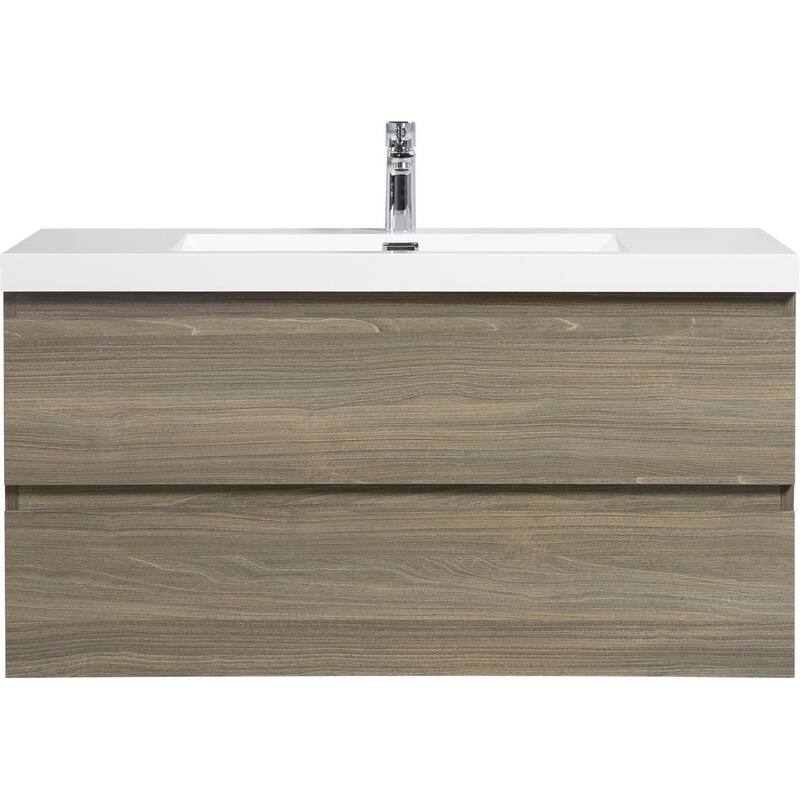 ABRUZZO 42" Floating Single Bathroom Vanity Wall-Mounted with Integrated Resin Top Basin 2 Soft Close Drawers Full Assembly