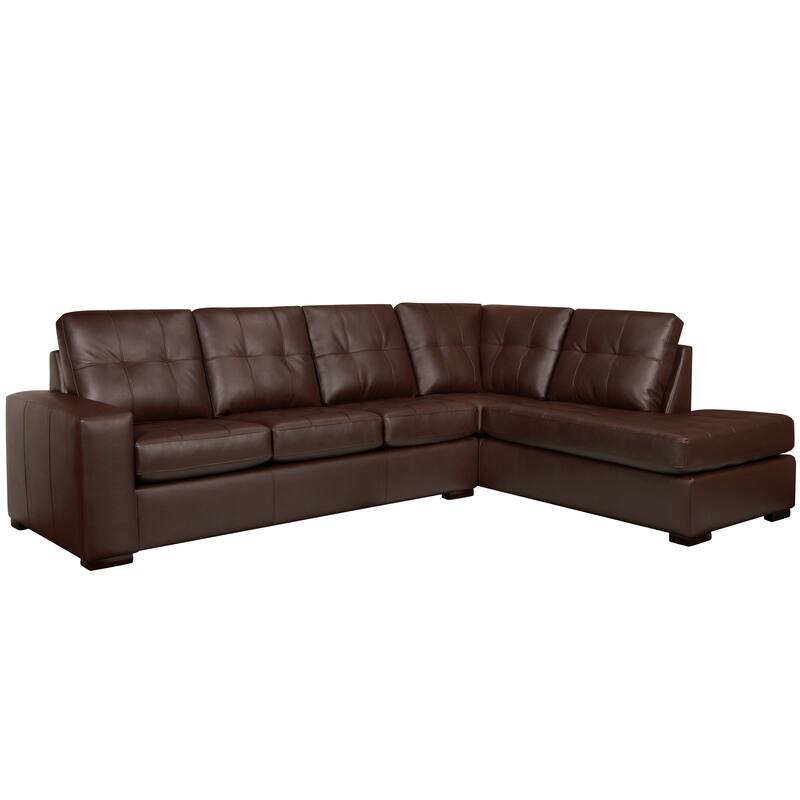 Liam Top Grain Leather Tufted Sectional Chaise Sofa - Chestnut Brown - Right Facing
