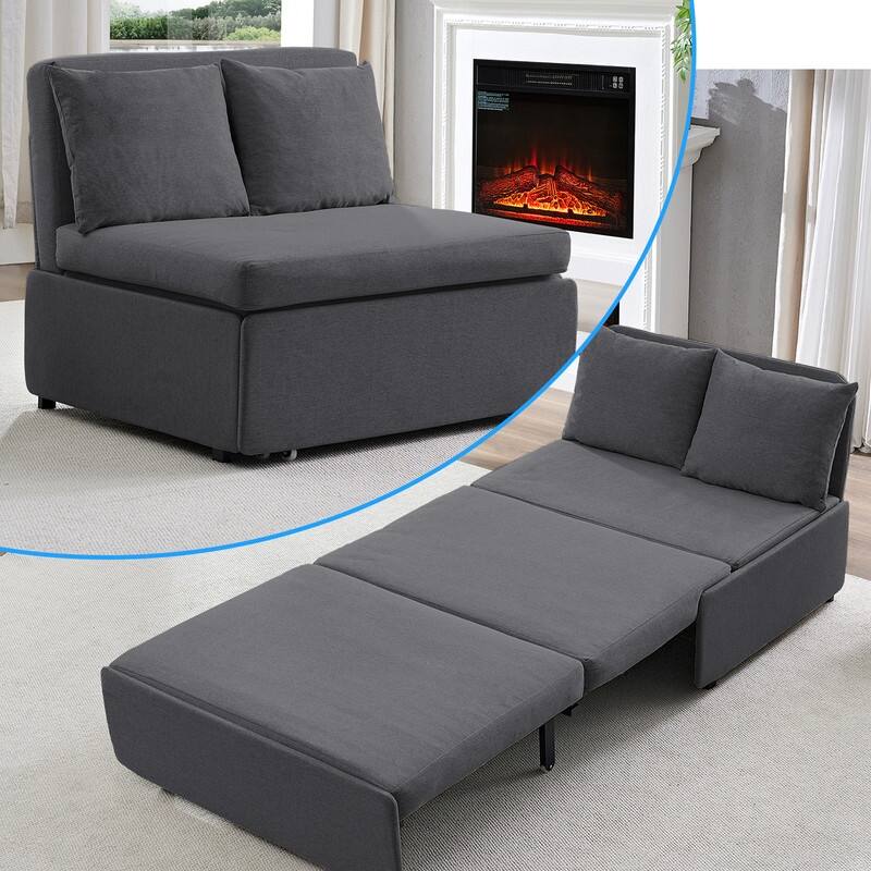 Mixoy Full/Queen Size Sofa Bed,2 in 1 Convertible Linen 1-Seater/Loveseat Sleeper Sofa Couch with Cushions - Full - Dark Grey