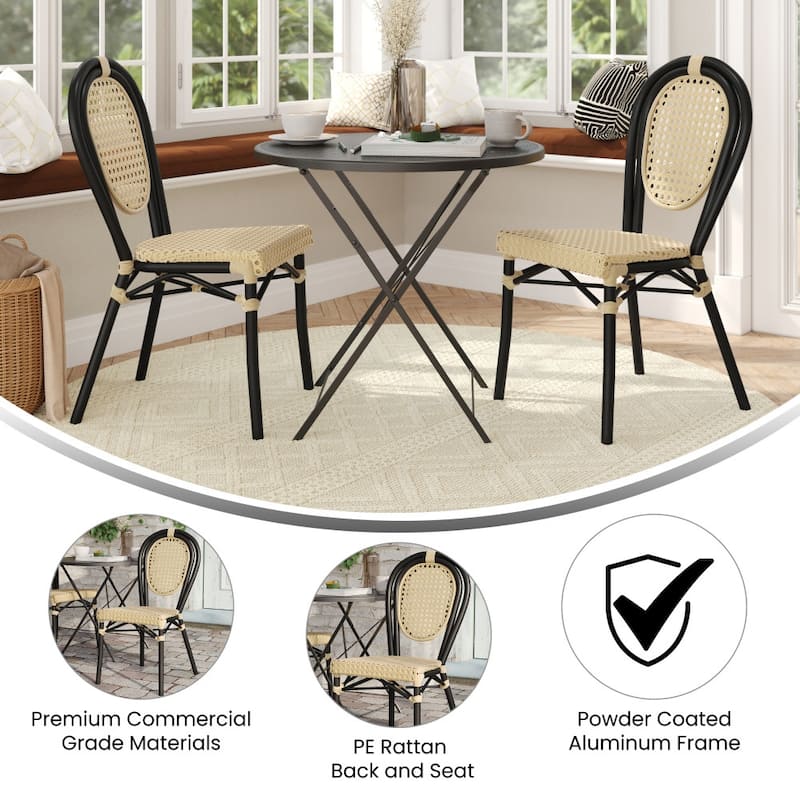 2 Pack All-Weather Commercial Paris Chairs with Metal Frames
