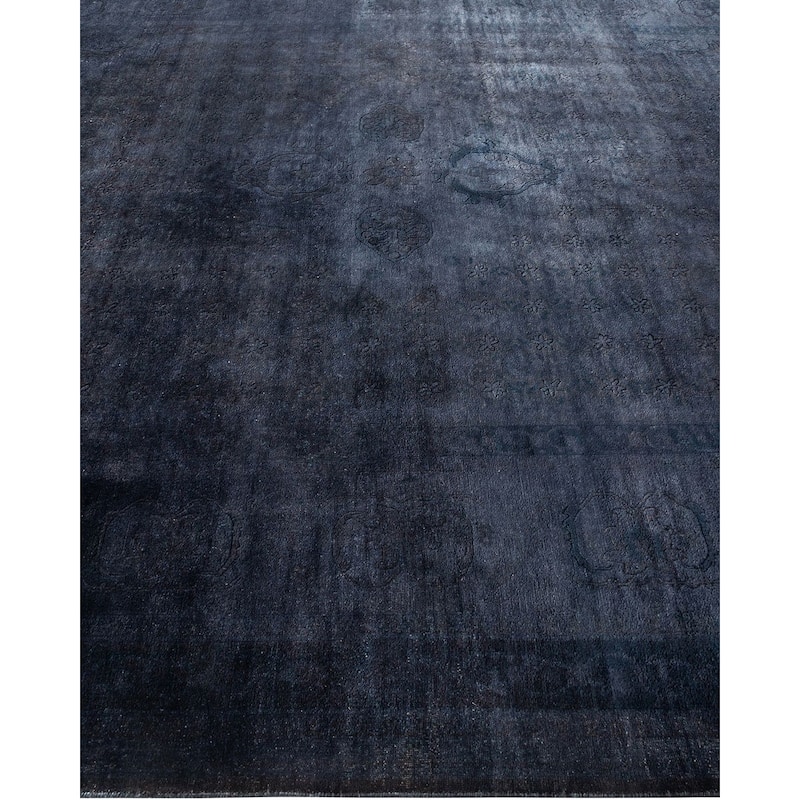 Overton Hand Knotted Wool Vintage Inspired Modern Contemporary Overdyed Black Area Rug - 7' 10" x 10' 6"