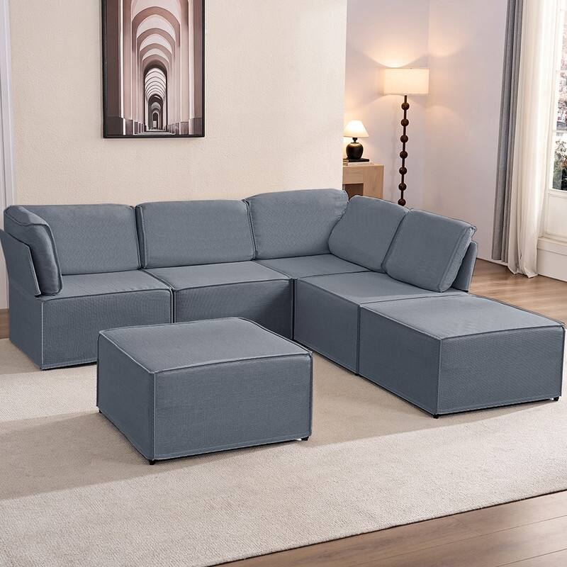 Mixoy Oversized Modular Sectional Sofa, U/L-Shaped Couch with Deep Seat, Ottoman, Convertible Modern Linen Sleeper Sofa Bed