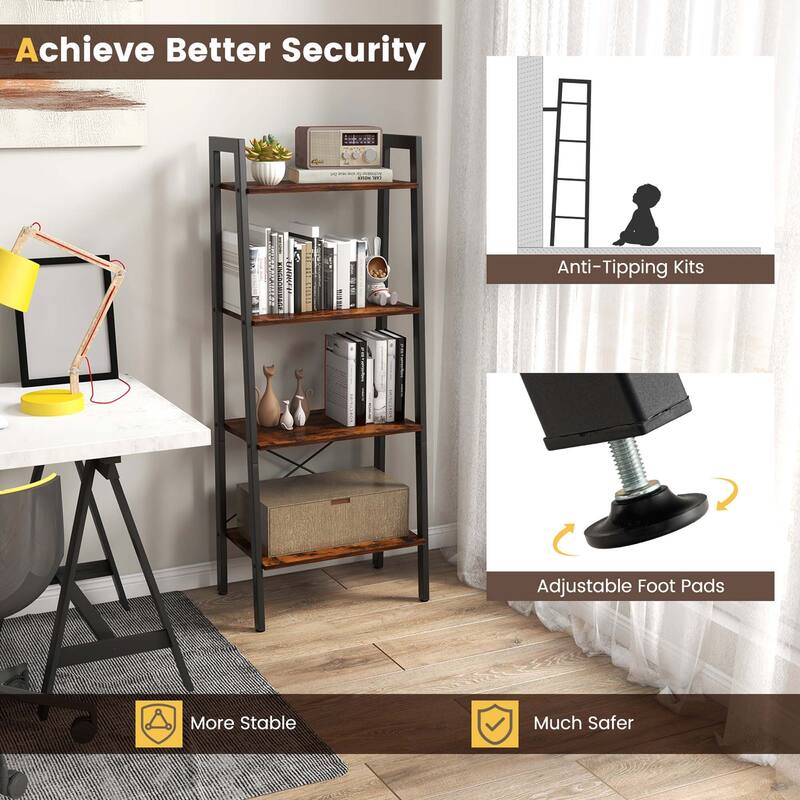 Costway 4-Tier Wood Ladder Shelf Ladder Bookcase Bookshelf Display