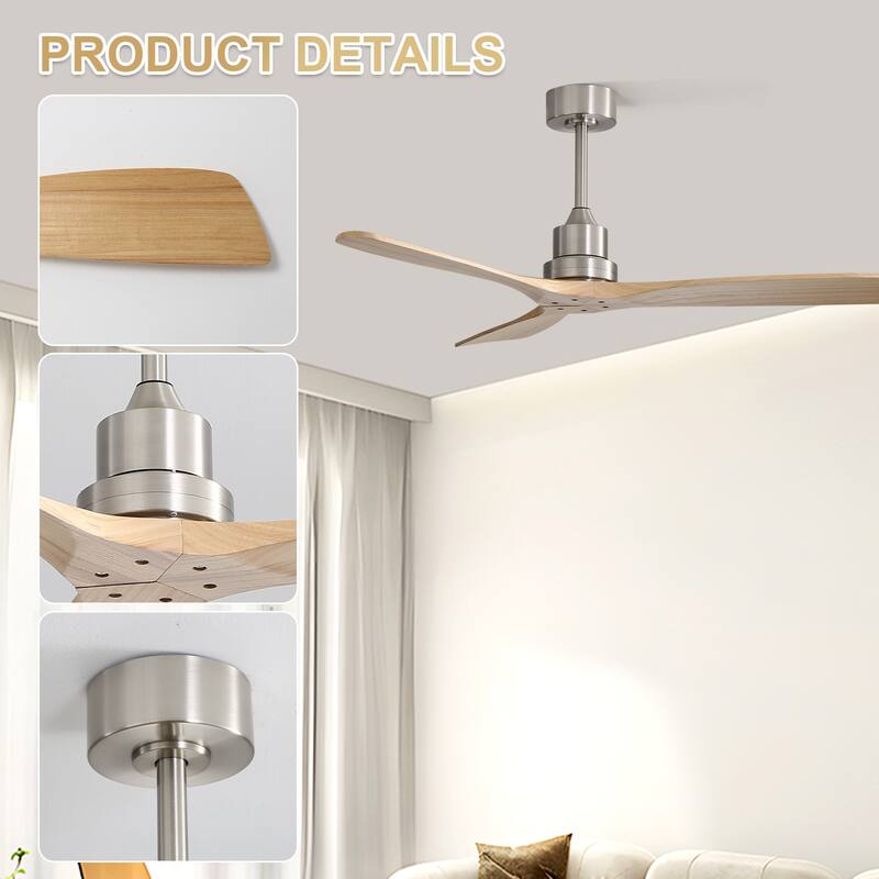 Sofucor 48/52 Inch Ceiling Fan with Light, Solid Wood Blades for Living Room, Bedroom,Smart Optional