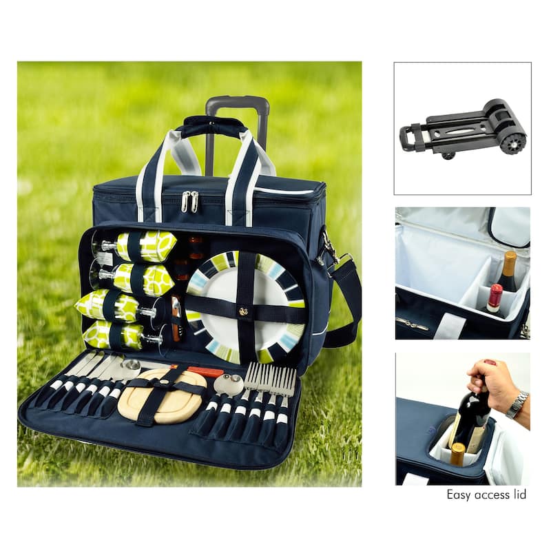 Picnic at Ascot- Picnic Cooler Bag on Wheels Equipped for 4