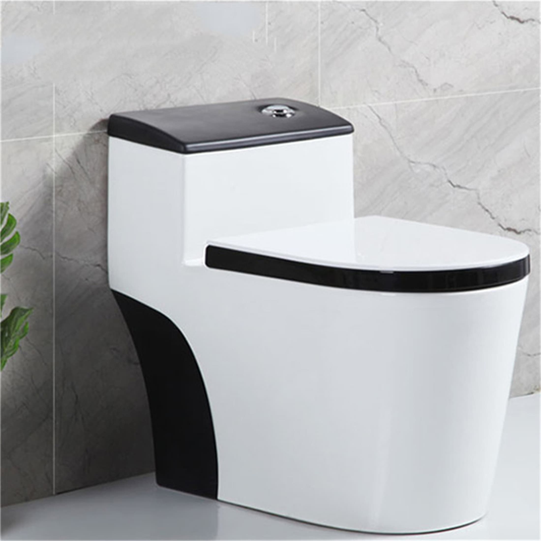 Black and white toilet seat top