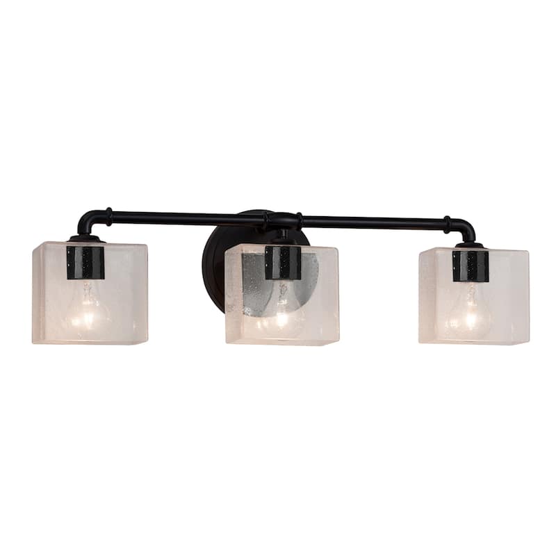 Justice Design Fusion Bronx 3-light Matte Black Bath Bar, Seeded Rectangle Shade