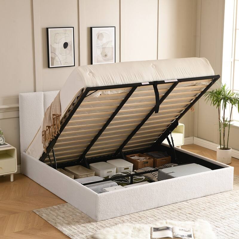 Full Size Lift-Up Storage Bed, White