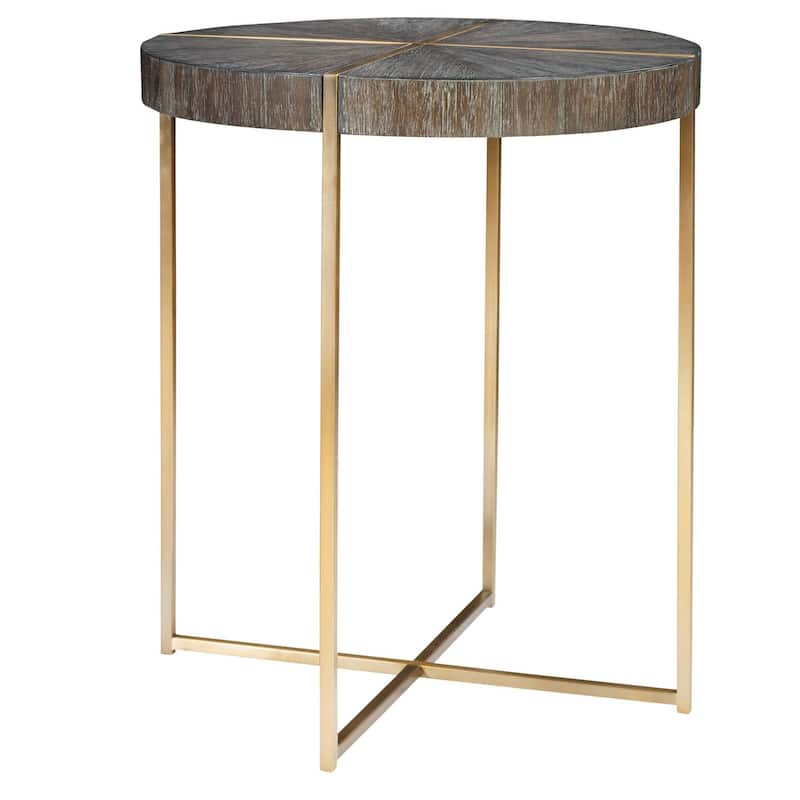 24" Brown and Gold Contemporary Round Accent Table