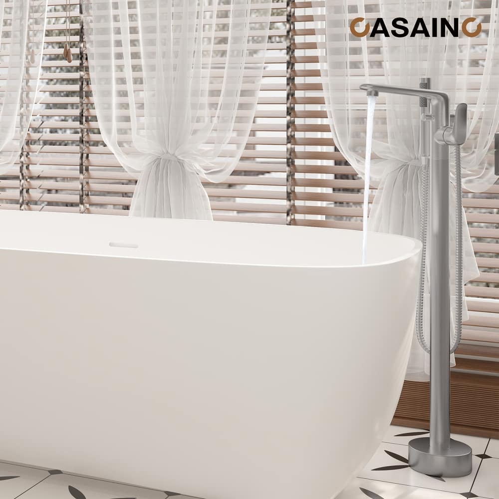 CASAINC Single-Handle Freestanding Floor-Mount Roman Tub Faucet with Handheld Shower