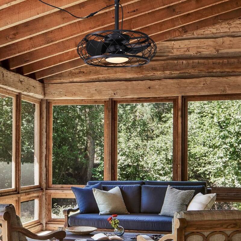 20'' Outdoor Ceiling Fan with Light Remote Control Plug-in Fandelier Dimmable Caged Ceiling Fan for Gazebo Patio Pergola - N/A