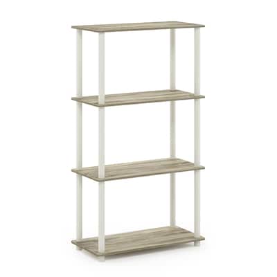 4 Tiers Wood Household Shelving Unit in Oak/White (23.6 in. W x 43.25 in. H x 11.6 in. D) - 23.6