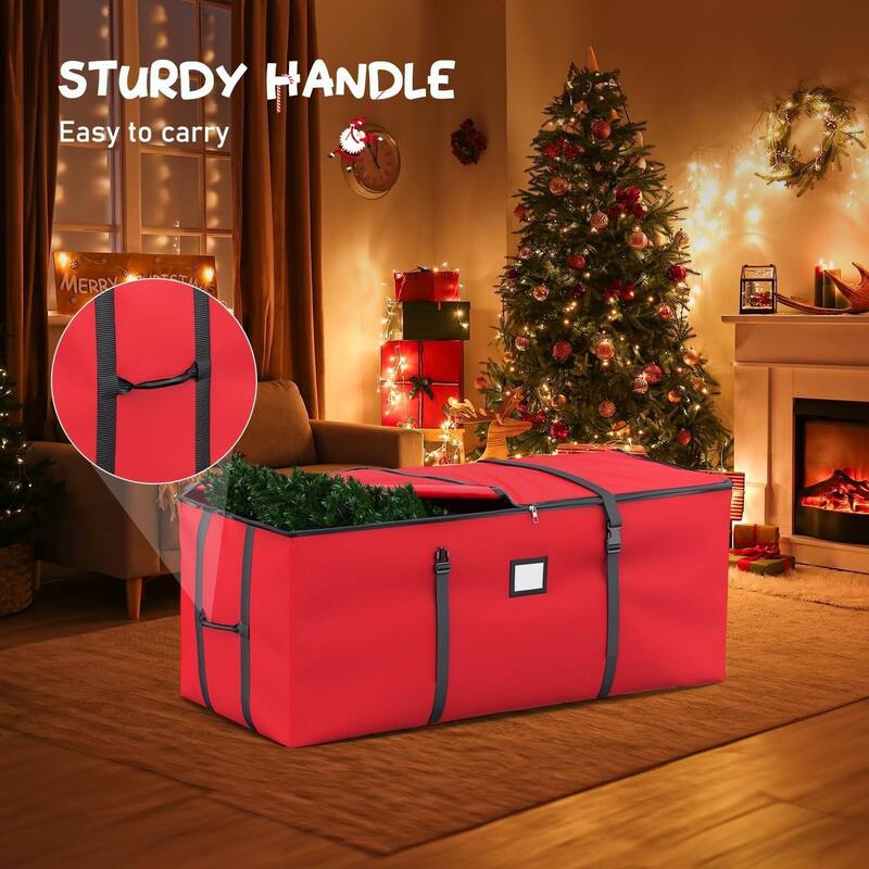 Red ChristmasTree Storage Sack Durable Oxford, Rollable & Adjustable with Handles