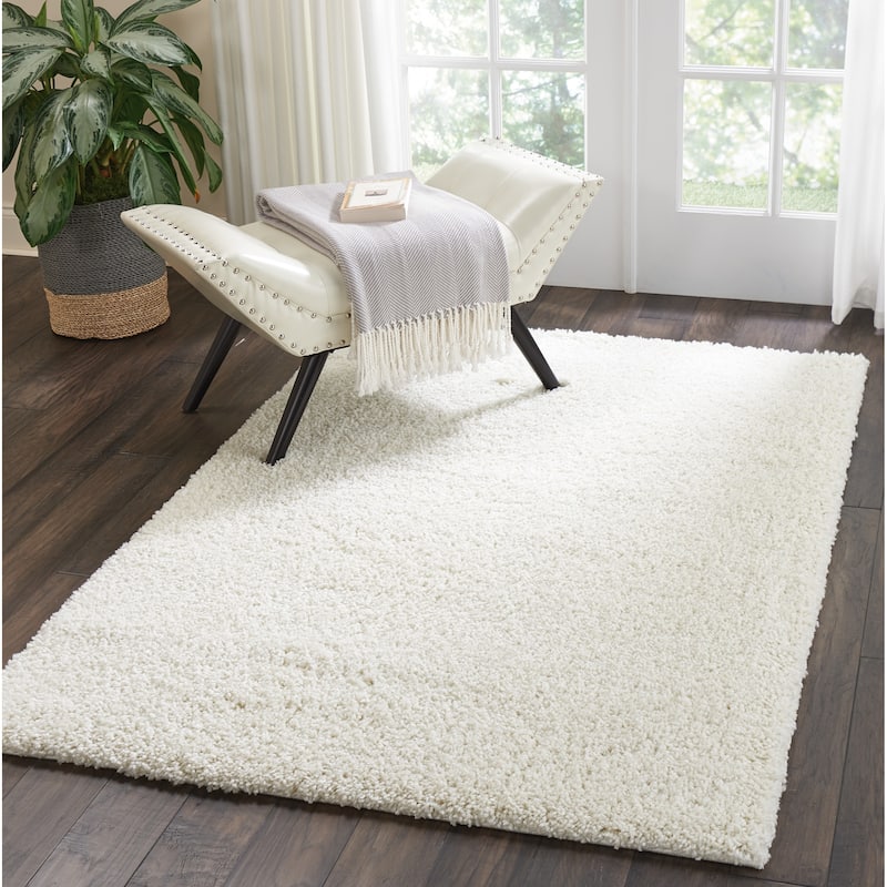 Nourison Malibu Shag Modern Plush Solid Area Rug - 3'11" x 5'11" - Ivory - Runner/Rectangle
